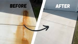 Driveway before and after rust removal